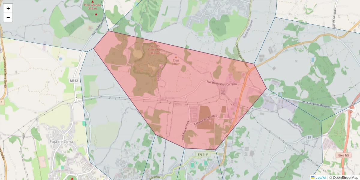 Mapa detalhado do código postal 9500-794 com limites, códigos postais vizinhos e agências dos correios
