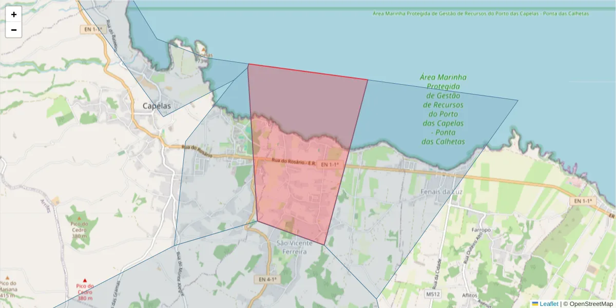 Mapa detalhado do código postal 9545-520 com limites, códigos postais vizinhos e agências dos correios