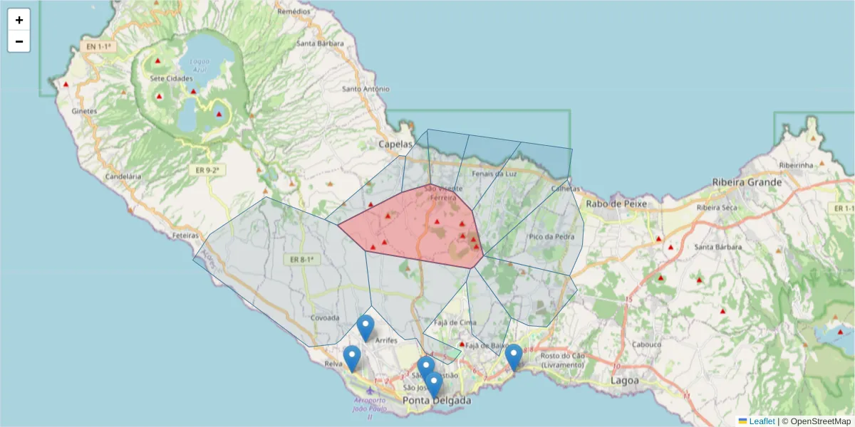Mapa detalhado do código postal 9545-528 com limites, códigos postais vizinhos e agências dos correios