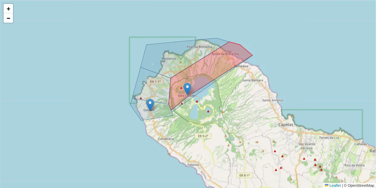 Mapa detalhado do código postal 9555-193 com limites, códigos postais vizinhos e agências dos correios