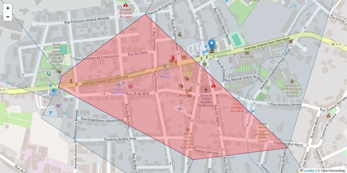 Mapa detalhado do código postal 9560-097 com limites, códigos postais vizinhos e agências dos correios