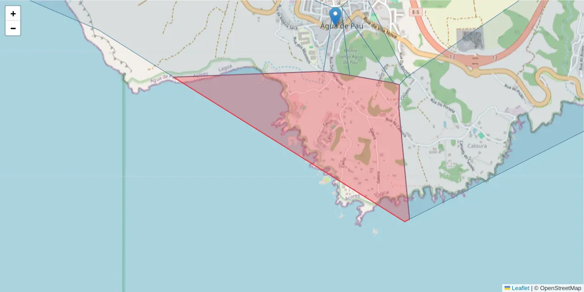 Mapa detalhado do código postal 9560-206 com limites, códigos postais vizinhos e agências dos correios