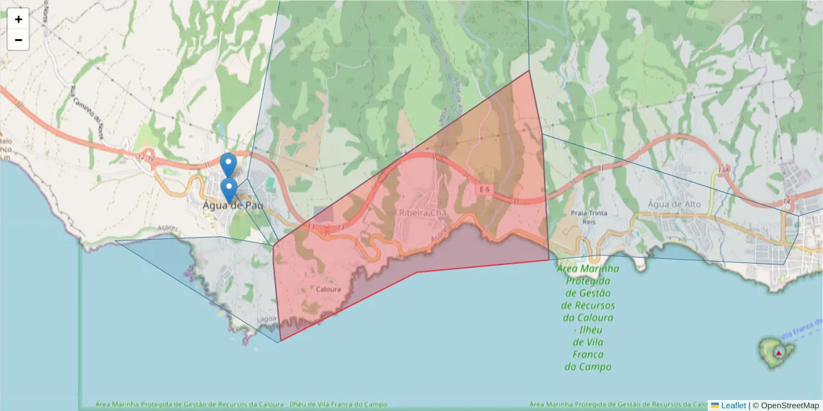 Mapa detalhado do código postal 9560-216 com limites, códigos postais vizinhos e agências dos correios