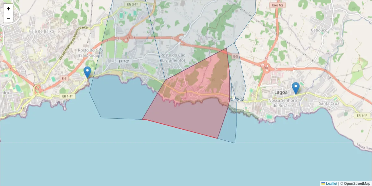 Mapa detalhado do código postal 9560-408 com limites, códigos postais vizinhos e agências dos correios
