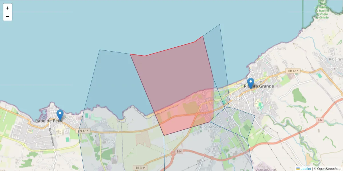 Mapa detalhado do código postal 9600-224 com limites, códigos postais vizinhos e agências dos correios