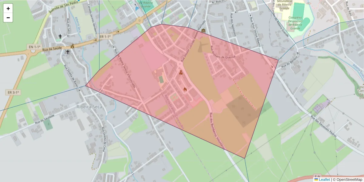 Mapa detalhado do código postal 9600-228 com limites, códigos postais vizinhos e agências dos correios
