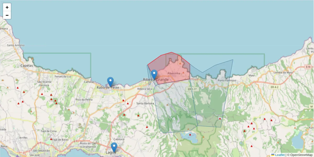 Mapa detalhado do código postal 9600-548 com limites, códigos postais vizinhos e agências dos correios