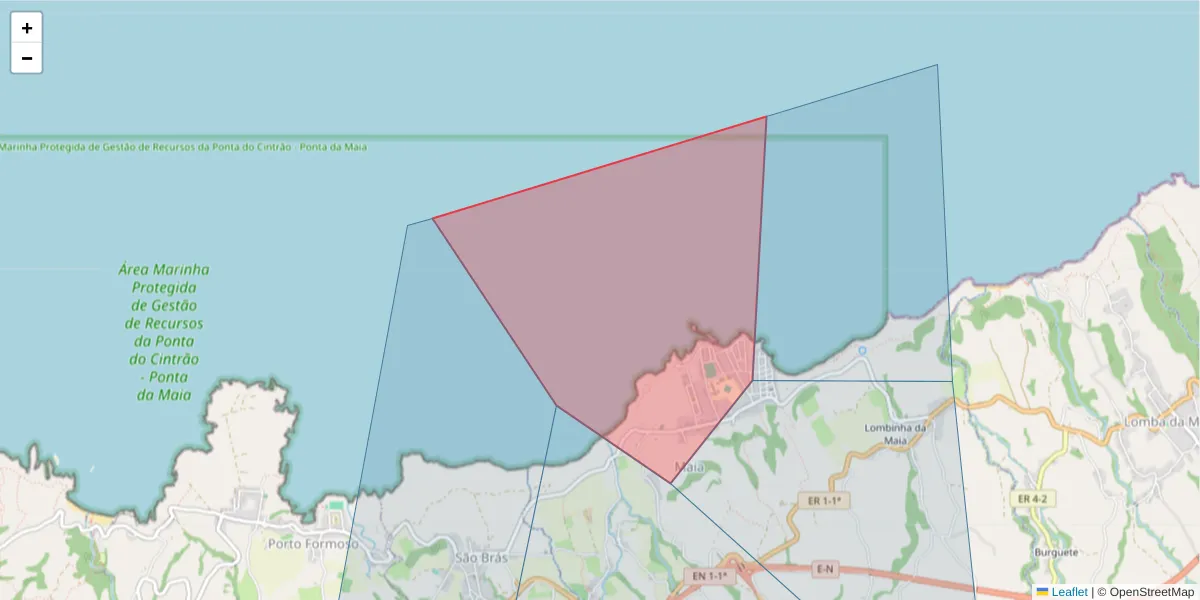 Mapa detalhado do código postal 9625-342 com limites, códigos postais vizinhos e agências dos correios