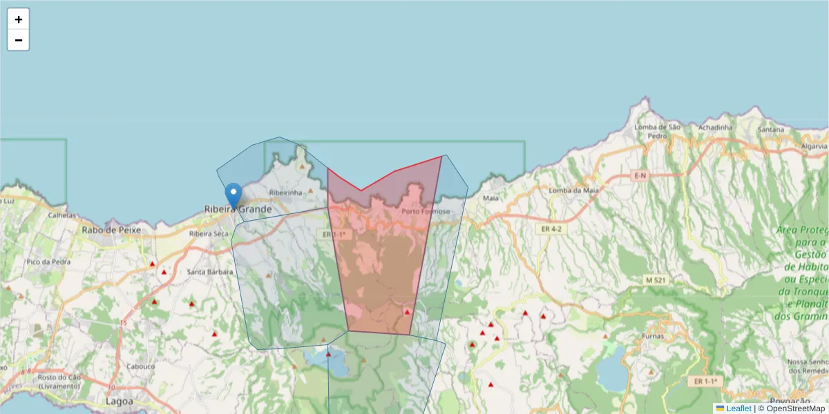 Mapa detalhado do código postal 9625-425 com limites, códigos postais vizinhos e agências dos correios