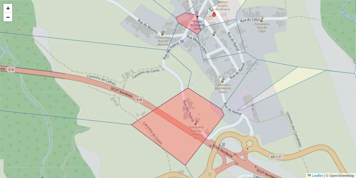 Mapa detalhado do código postal 9630-023 com limites, códigos postais vizinhos e agências dos correios