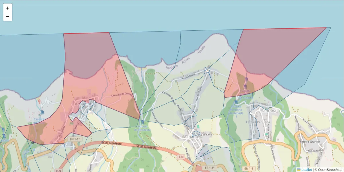 Mapa detalhado do código postal 9630-045 com limites, códigos postais vizinhos e agências dos correios