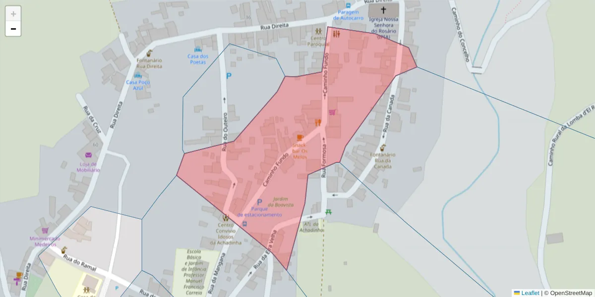 Mapa detalhado do código postal 9630-049 com limites, códigos postais vizinhos e agências dos correios