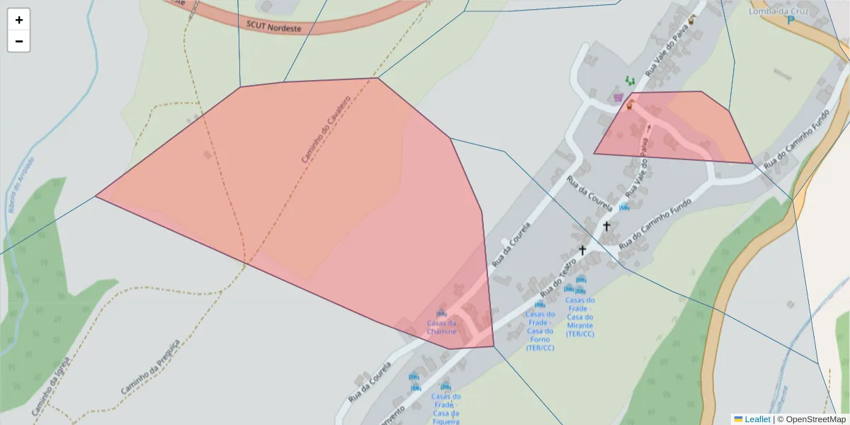 Mapa detalhado do código postal 9630-088 com limites, códigos postais vizinhos e agências dos correios