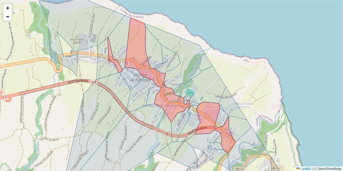 Mapa detalhado do código postal 9630-103 com limites, códigos postais vizinhos e agências dos correios
