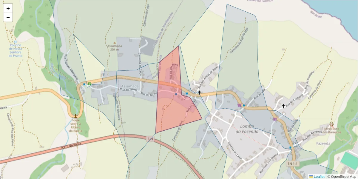 Mapa detalhado do código postal 9630-118 com limites, códigos postais vizinhos e agências dos correios