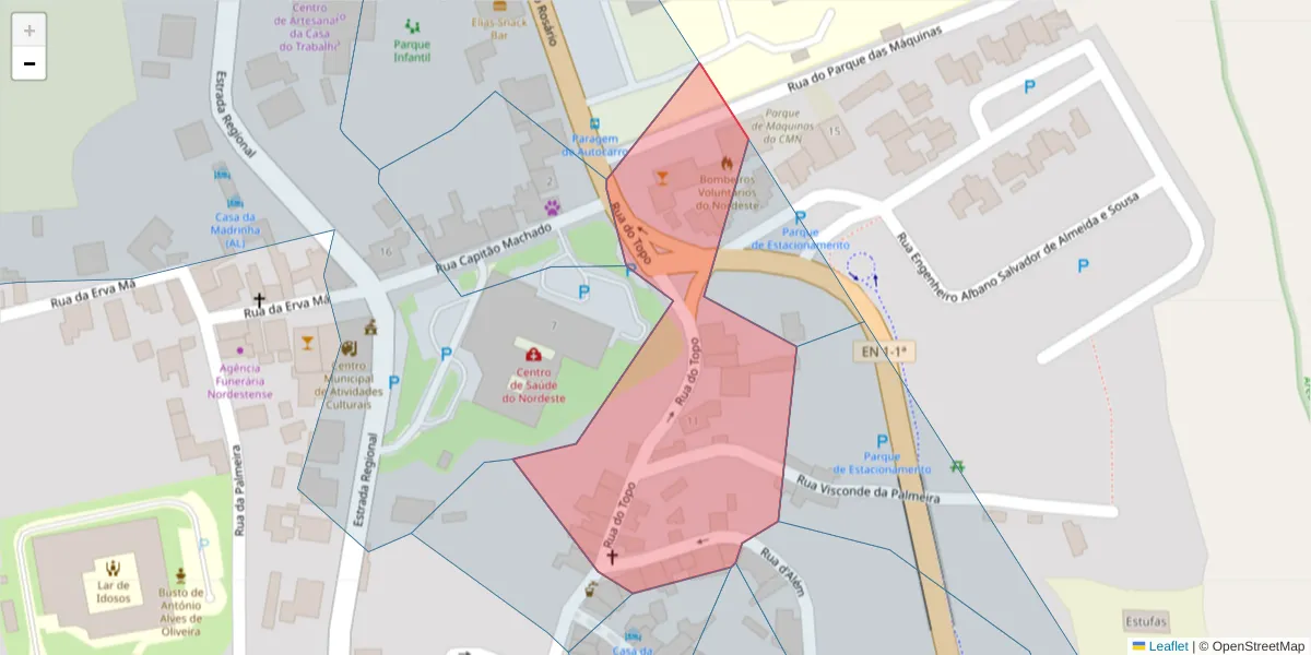 Mapa detalhado do código postal 9630-166 com limites, códigos postais vizinhos e agências dos correios