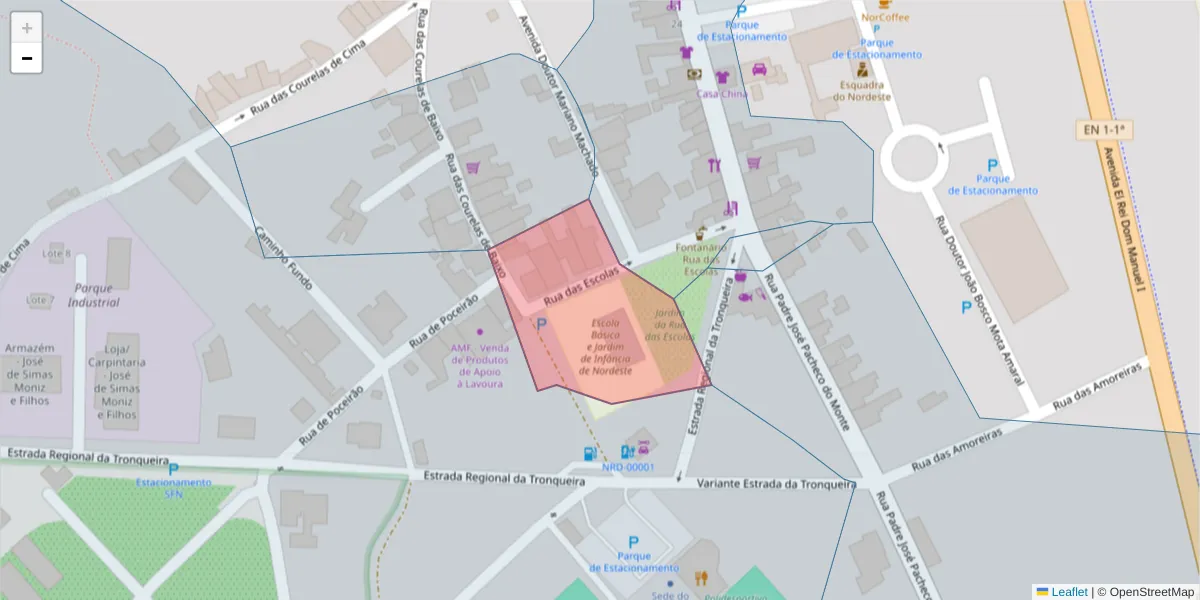 Mapa detalhado do código postal 9630-170 com limites, códigos postais vizinhos e agências dos correios