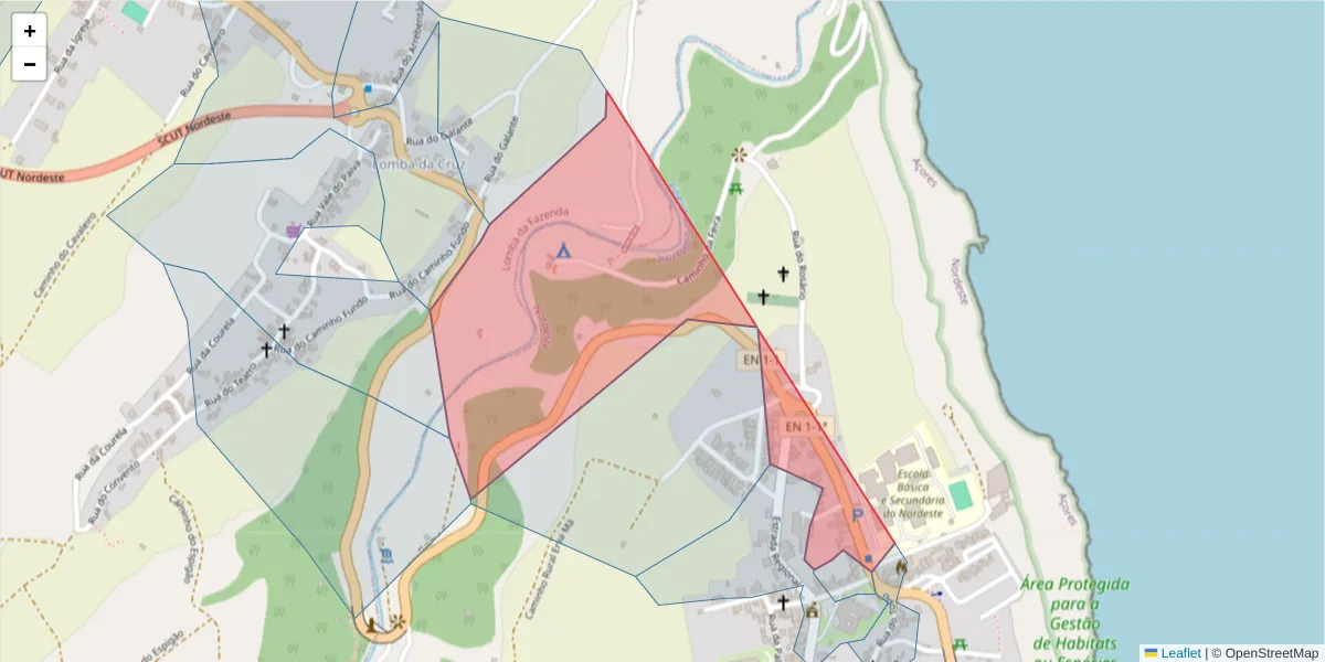 Mapa detalhado do código postal 9630-179 com limites, códigos postais vizinhos e agências dos correios