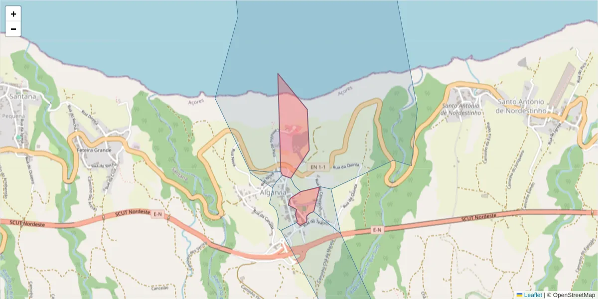Mapa detalhado do código postal 9630-222 com limites, códigos postais vizinhos e agências dos correios