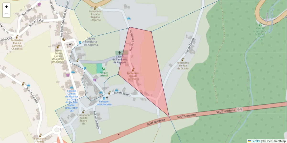 Mapa detalhado do código postal 9630-224 com limites, códigos postais vizinhos e agências dos correios