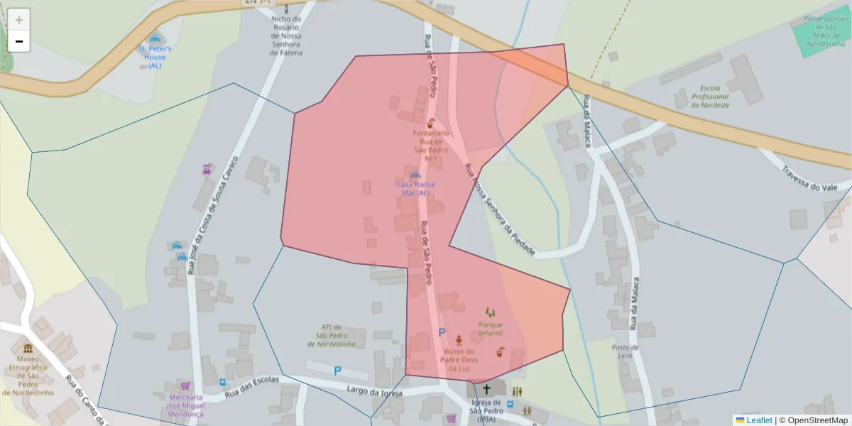 Mapa detalhado do código postal 9630-253 com limites, códigos postais vizinhos e agências dos correios