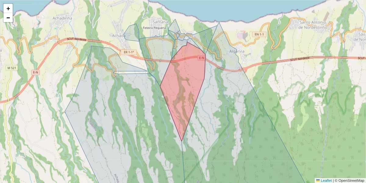 Mapa detalhado do código postal 9630-304 com limites, códigos postais vizinhos e agências dos correios