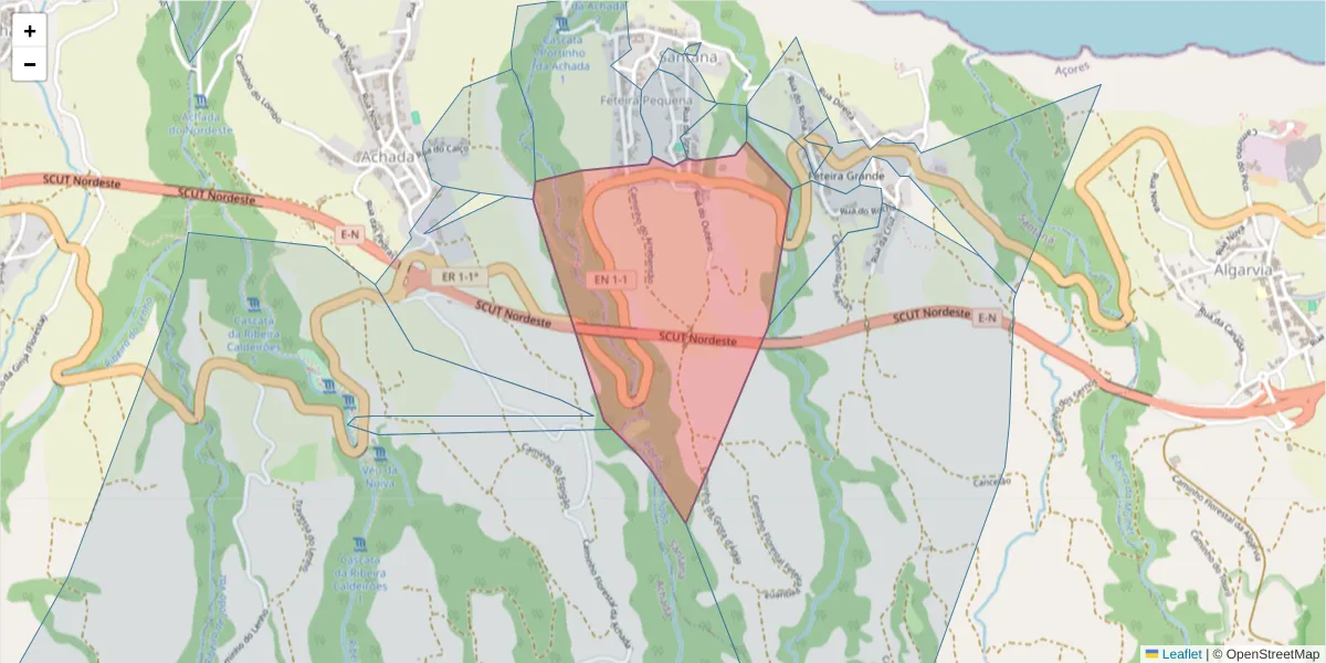 Mapa detalhado do código postal 9630-309 com limites, códigos postais vizinhos e agências dos correios