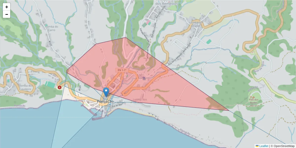 Mapa detalhado do código postal 9650-410 com limites, códigos postais vizinhos e agências dos correios