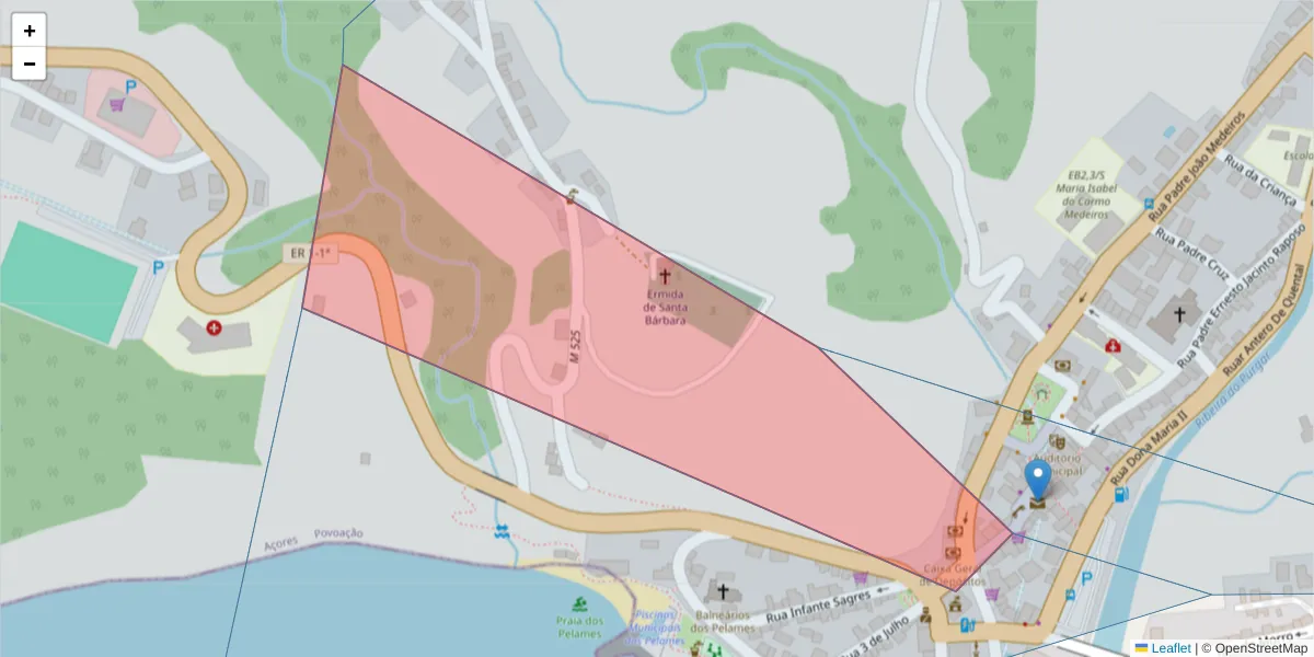 Mapa detalhado do código postal 9650-425 com limites, códigos postais vizinhos e agências dos correios