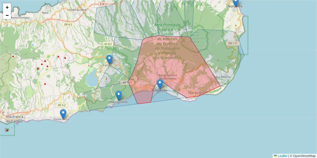 Mapa detalhado do código postal 9650 com limites, códigos postais vizinhos e agências dos correios