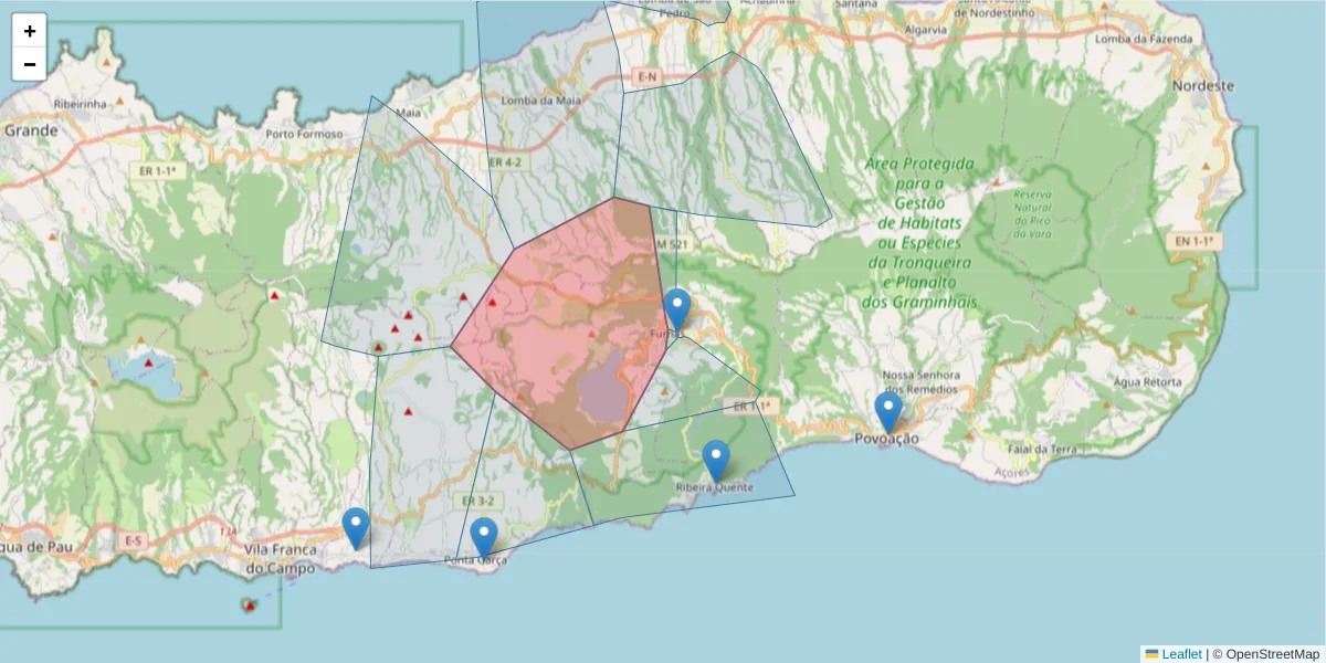 Mapa detalhado do código postal 9675-061 com limites, códigos postais vizinhos e agências dos correios