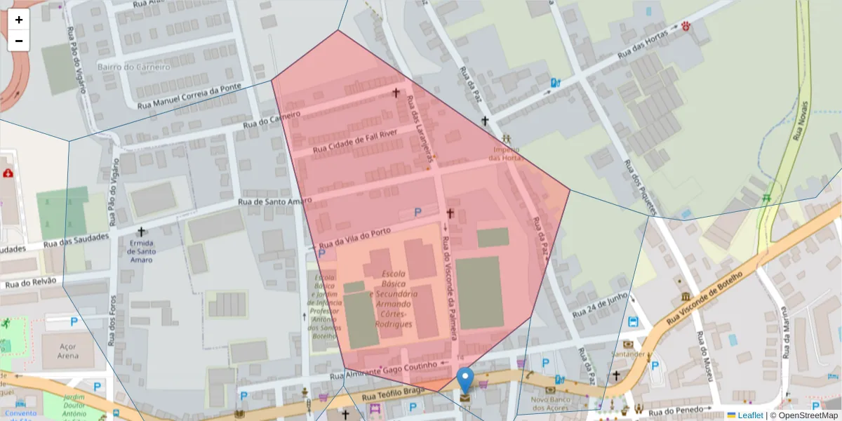 Mapa detalhado do código postal 9680-117 com limites, códigos postais vizinhos e agências dos correios