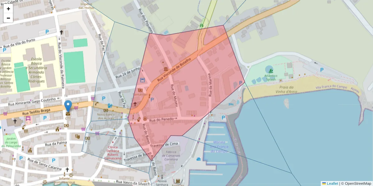 Mapa detalhado do código postal 9680-146 com limites, códigos postais vizinhos e agências dos correios