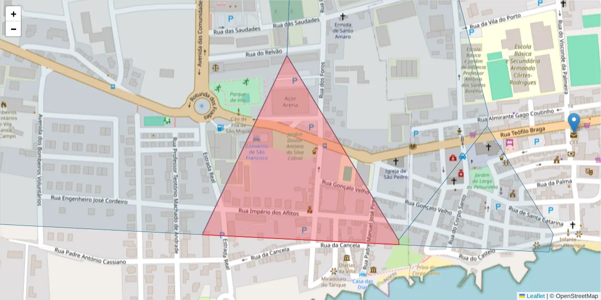 Mapa detalhado do código postal 9680-160 com limites, códigos postais vizinhos e agências dos correios