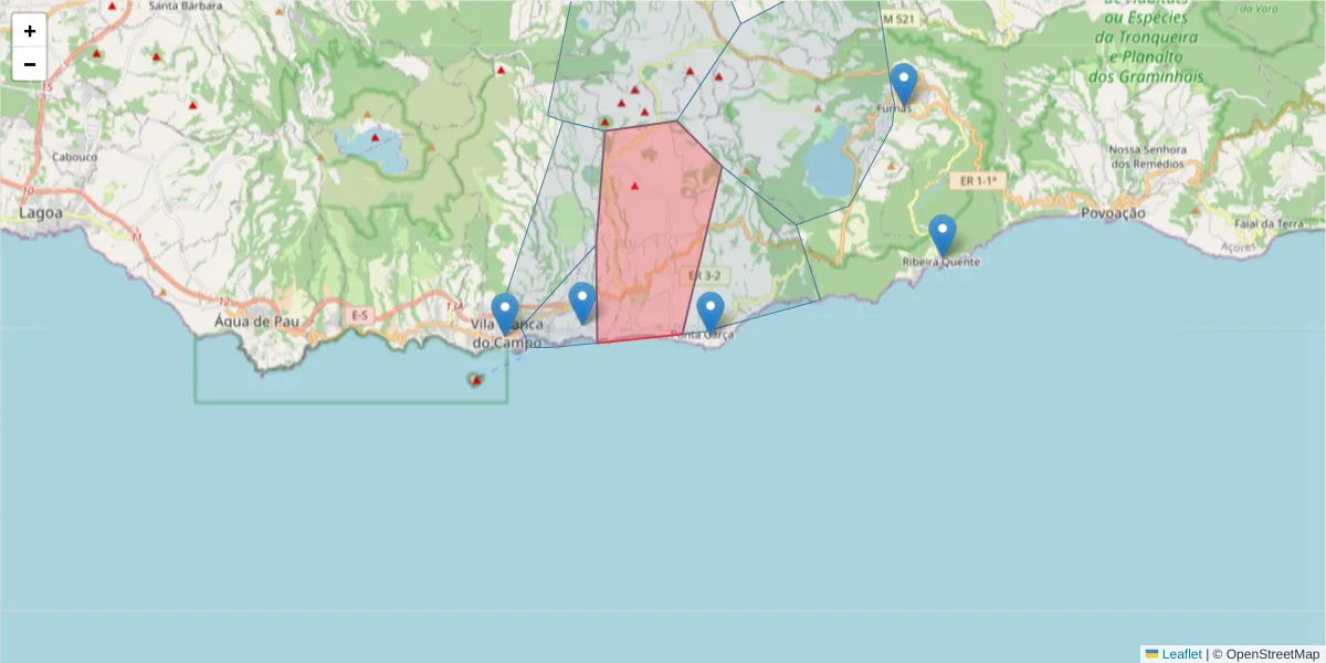 Mapa detalhado do código postal 9680-438 com limites, códigos postais vizinhos e agências dos correios