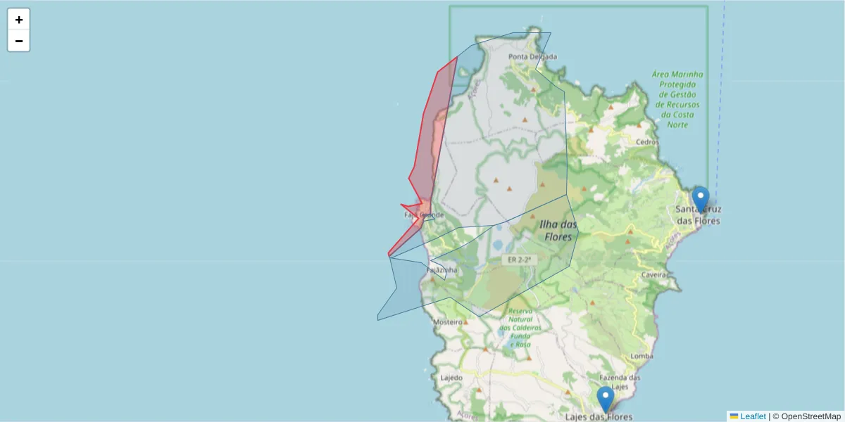Mapa detalhado do código postal 9960-030 com limites, códigos postais vizinhos e agências dos correios