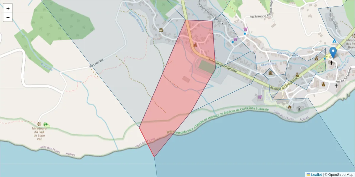 Mapa detalhado do código postal 9960-434 com limites, códigos postais vizinhos e agências dos correios