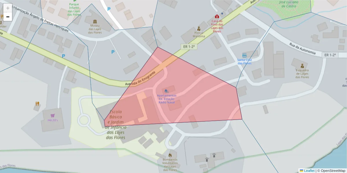 Mapa detalhado do código postal 9960-435 com limites, códigos postais vizinhos e agências dos correios
