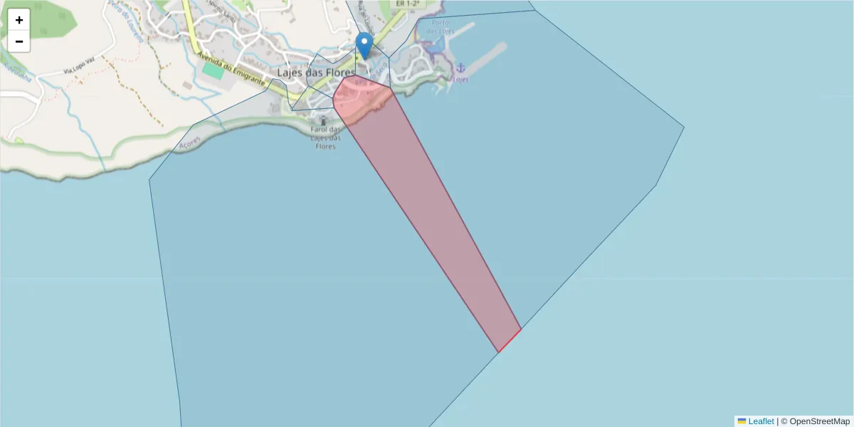 Mapa detalhado do código postal 9960-438 com limites, códigos postais vizinhos e agências dos correios