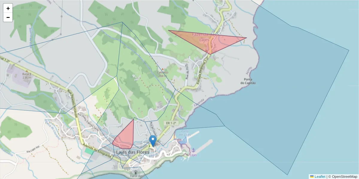 Mapa detalhado do código postal 9960-439 com limites, códigos postais vizinhos e agências dos correios