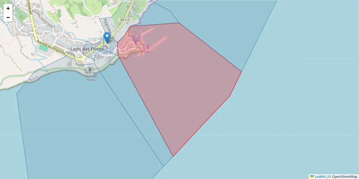 Mapa detalhado do código postal 9960-445 com limites, códigos postais vizinhos e agências dos correios