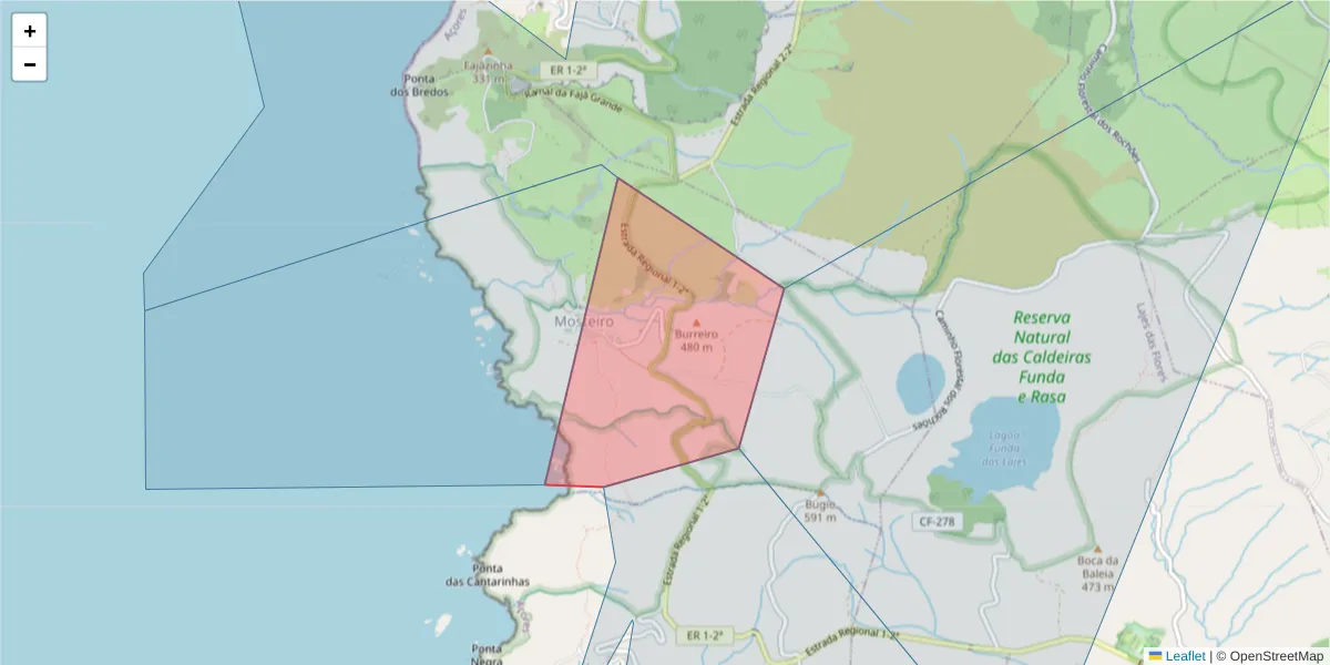 Mapa detalhado do código postal 9960-630 com limites, códigos postais vizinhos e agências dos correios