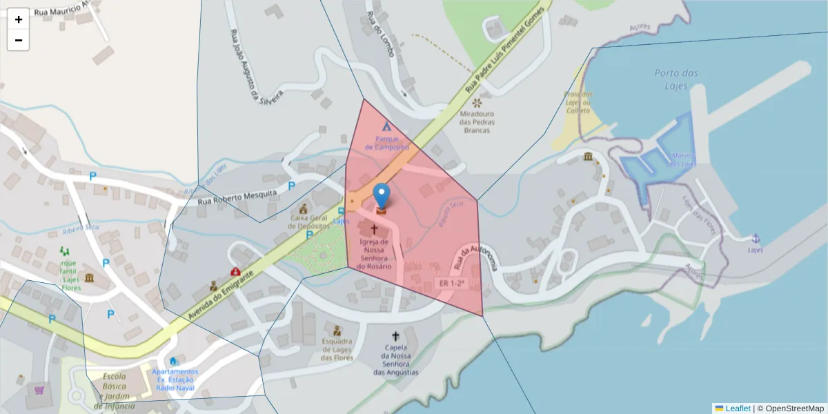 Mapa detalhado do código postal 9960-999 com limites, códigos postais vizinhos e agências dos correios