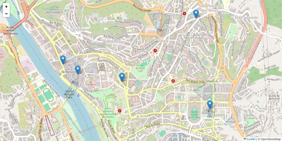 Mapa detalhado do código postal Coimbra com limites, códigos postais vizinhos e agências dos correios